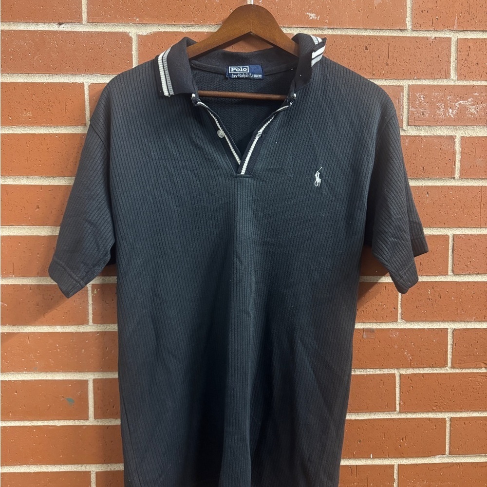 Polo Ralph Lauren Men’s Ribbed Knit Polo Shirt Black Size S